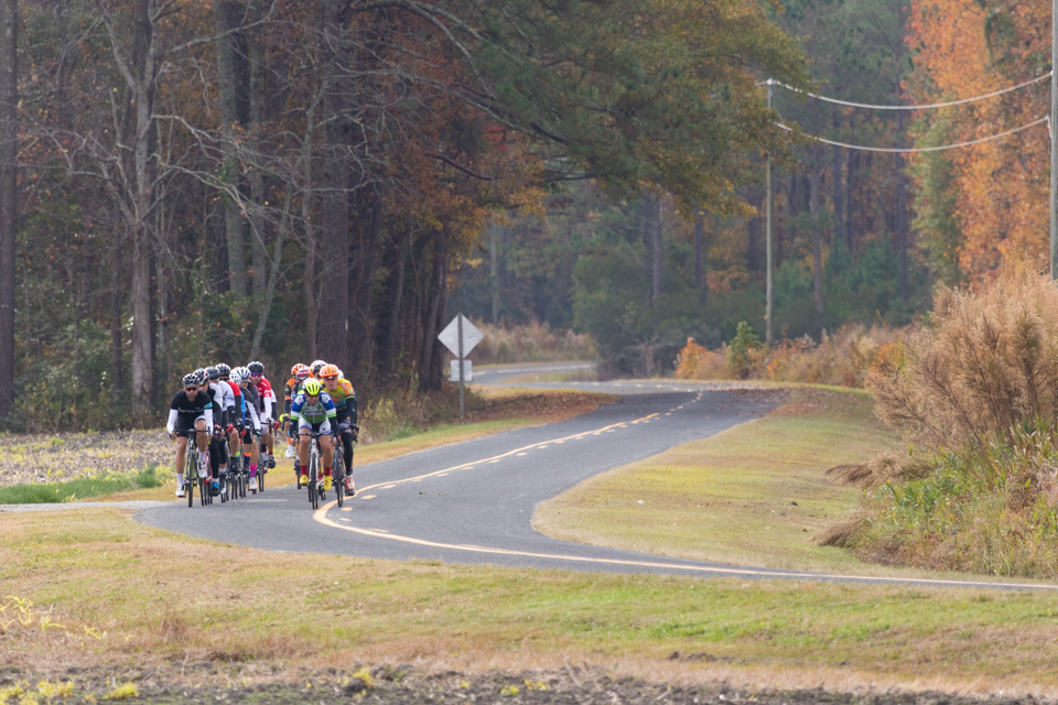 Group of cyclists riding around Pamlico County, North Carolina.