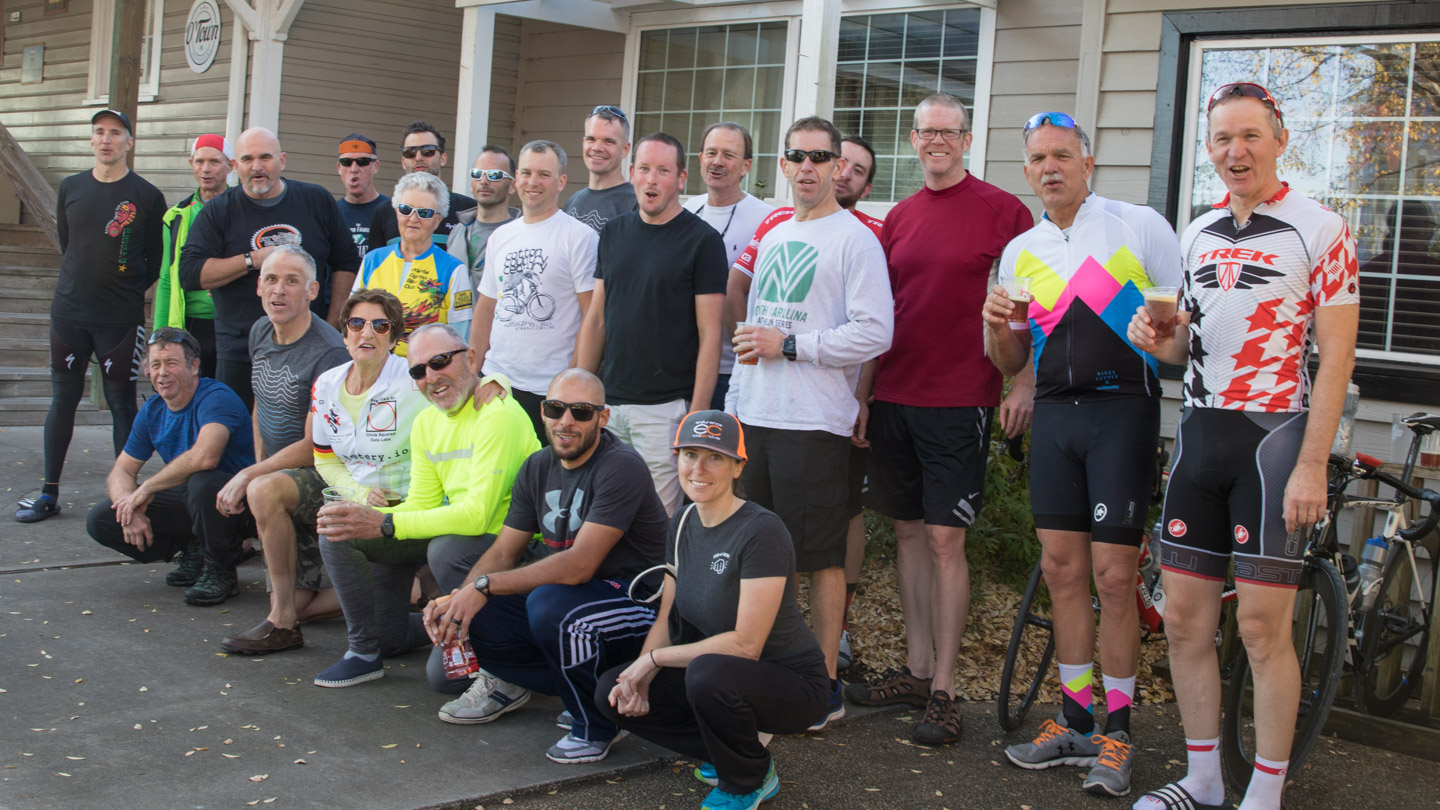 Cyclists enjoying a post ride beverage in Oriental, NC.